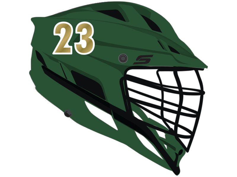 green cascade s helmet with gold white number