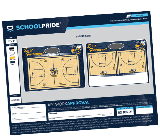 schoolpride® basketball sideline board proof
