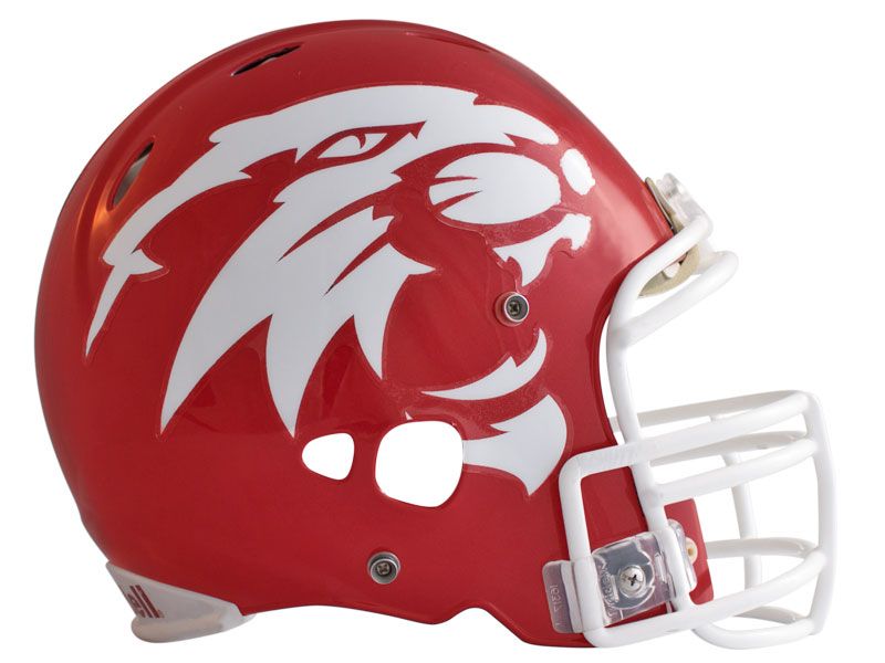 oversized white cat football helmet decal on red helmet