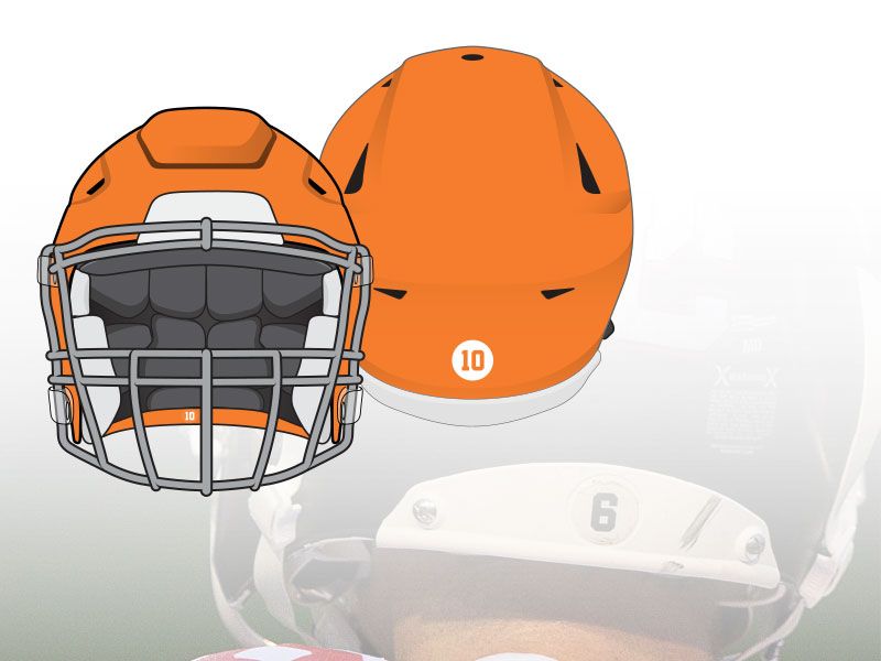 football helmets showing proper use of punch-out number stickers