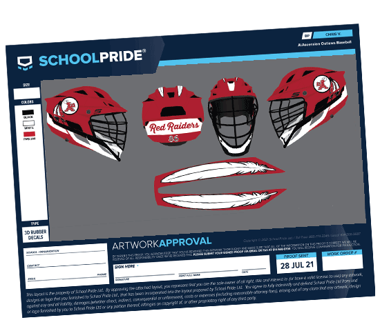 schoolpride® feather mohawk decals red lacrosse helmet layout