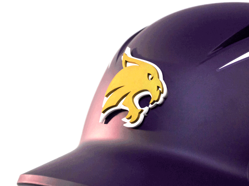 purple batting helmet cat logo 3d in yellow white