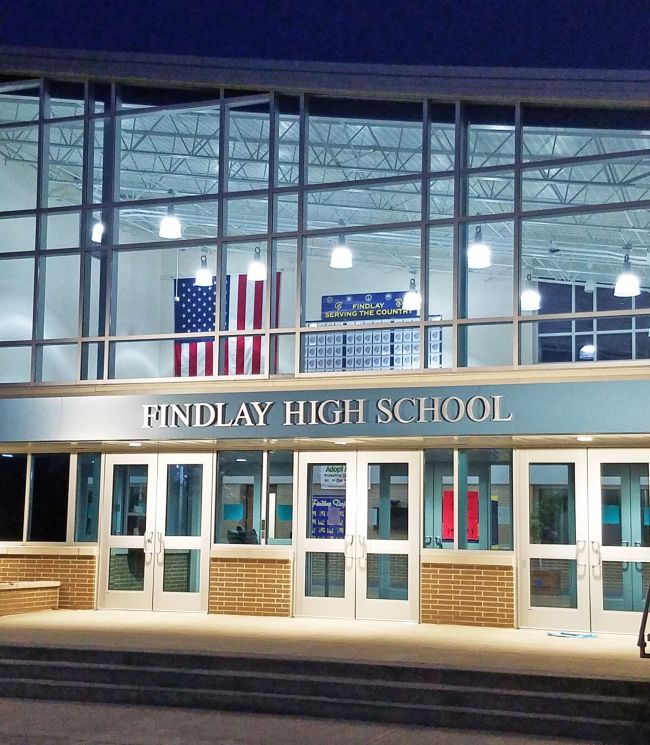 findlay high school military recognition wall viewed through front window