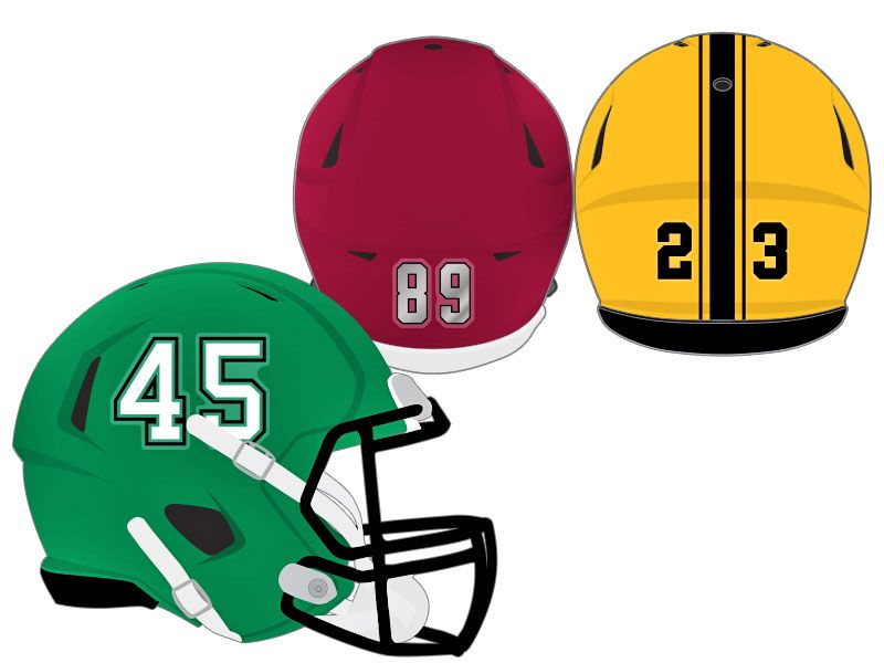 football helmets showing proper use of die cut number stickers
