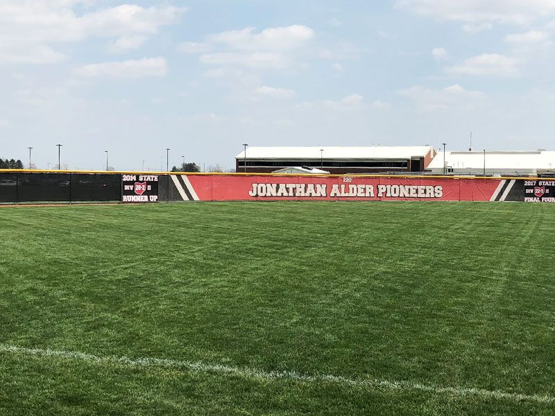 Jonathan Alder Pioneers Baseball printed mesh and windscreen fence bannners
