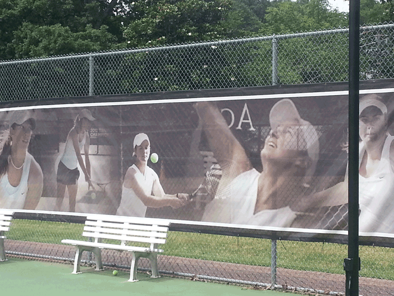  agnes scott college tennis fence banner with player photos