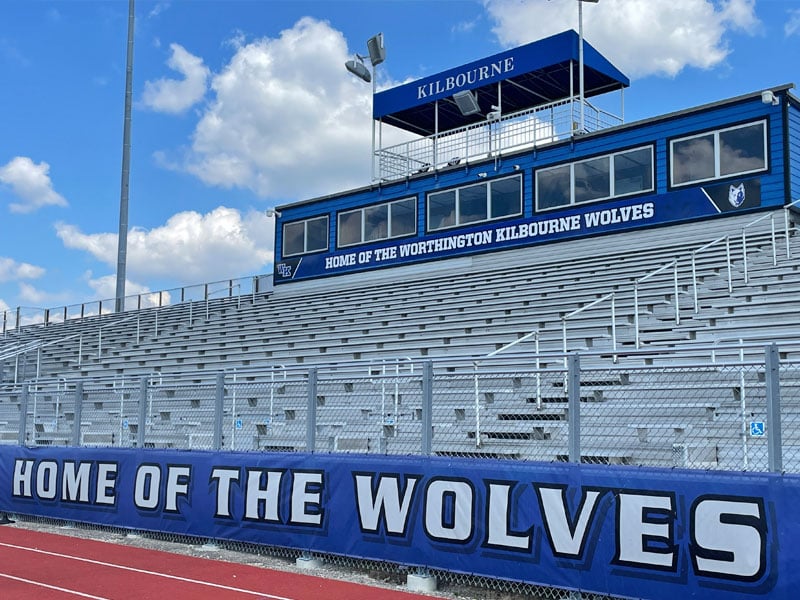 worthington kilbourne press box and fence mesh banner