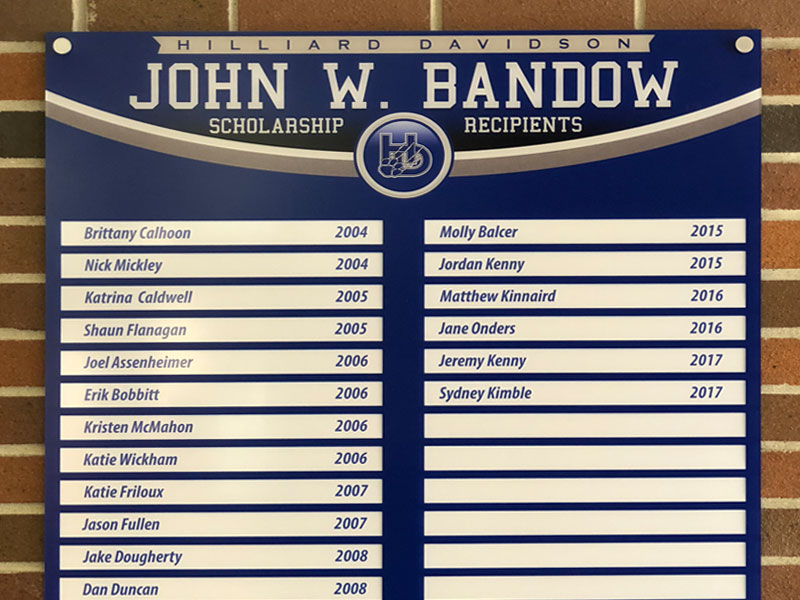 scholarship recipients add a name board