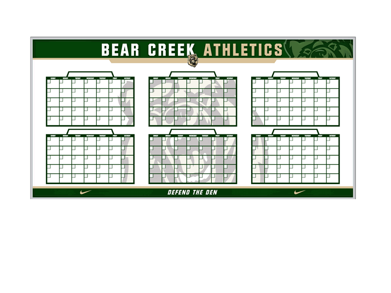 bear creek athletics 6 month calendar board