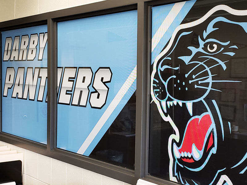 Custom Window Film applied to school window glass