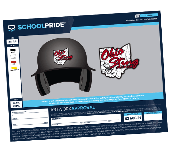 schoolpride® baseball batting helmet decal artwork proof