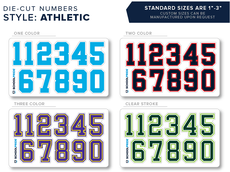 athletic style die cut numbers for football helmets