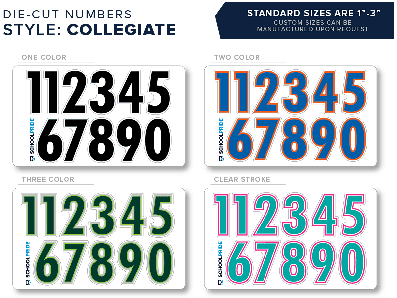 collegiate style die cut numbers for football helmets