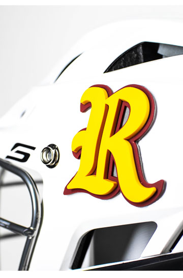 old english R 3d lacrosse helmet decal