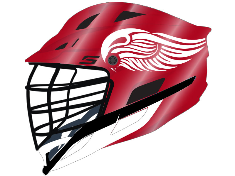 white lacrosse helmet wing multi panel red helmet