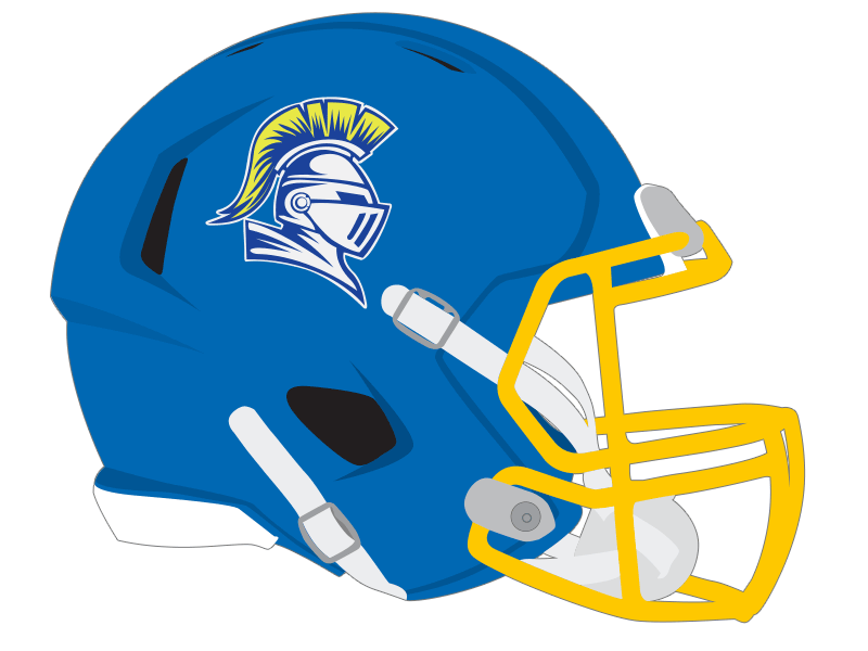 castle rock knight on blue football helmet with yellow face mask