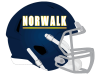 norwalk text on navy football helmet with gray face mask