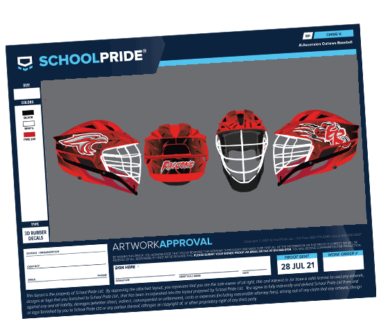 schoolpride® lacrosse helmet wrap chrome red east river design layout