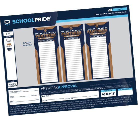 schoolpride&reg; roster board proof
