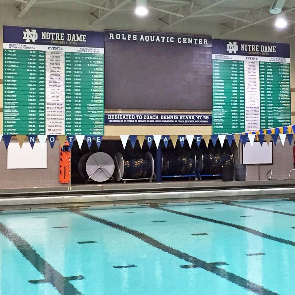 notre dame university natatorium record board swimming