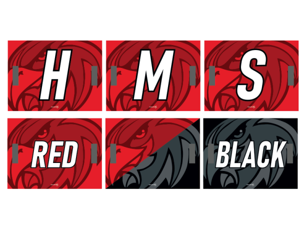 hms red black cheer signs with handles