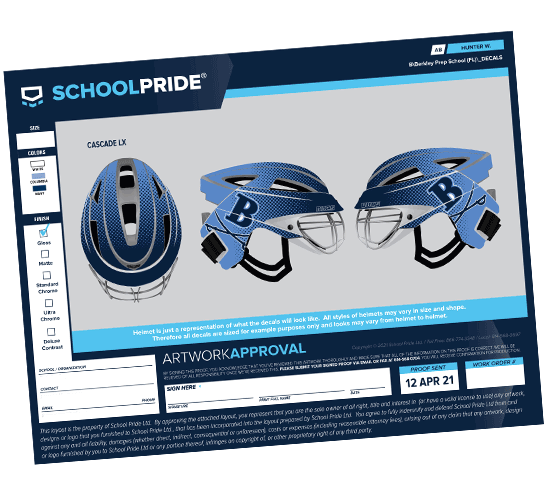 schoolpride&reg; lacrosse helmet wrap cascade b swords blue artwork proof