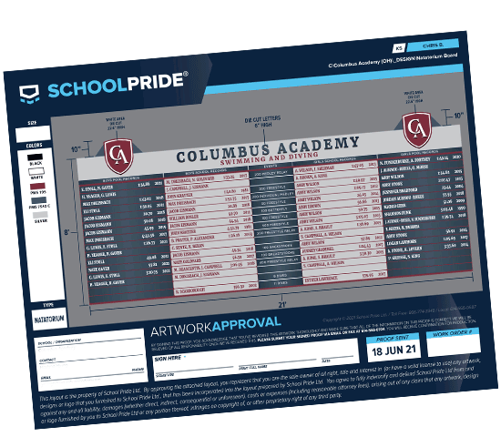 schoolpride&reg; High School Swimming Record Board board proof