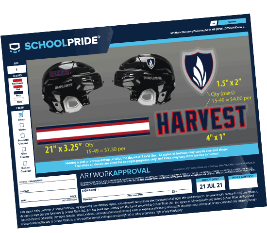 schoolpride® harvest ice hockey decal artwork proof