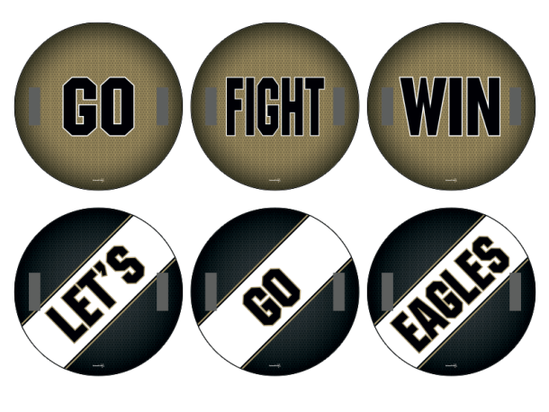 go fight win let's go eagles round cheer signs with handles