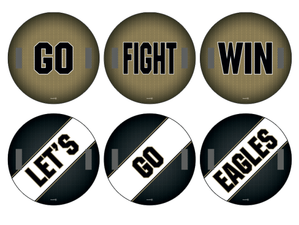 go fight win let's go eagles round cheer signs with handles
