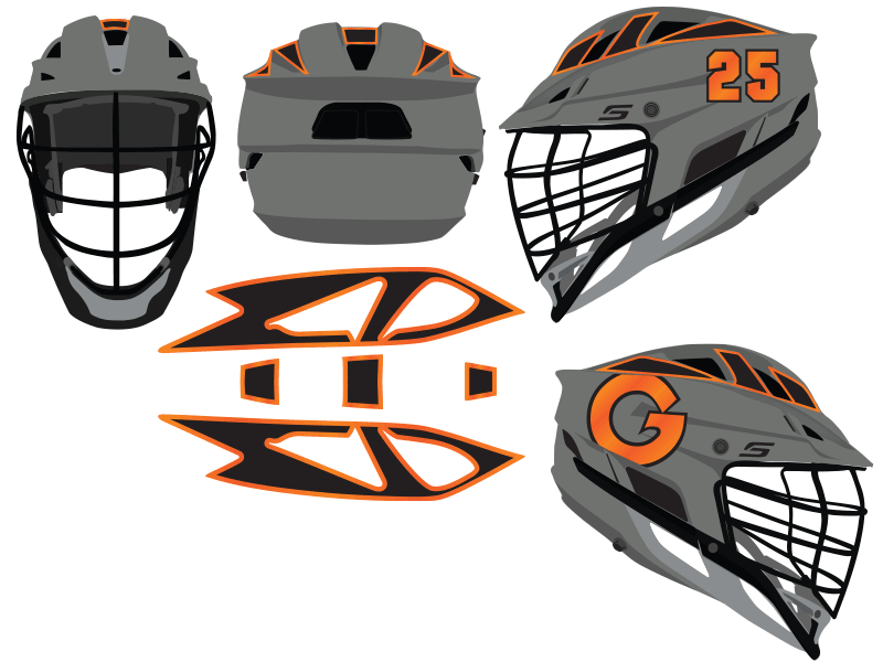 black orange custom vent decals gray lacrosse helmet