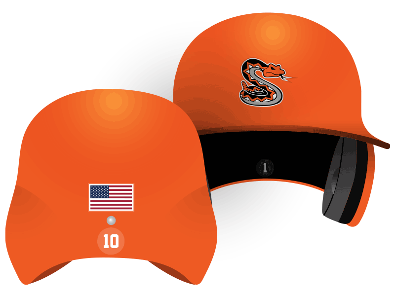 batting helmets showing proper use of punch-out number stickers