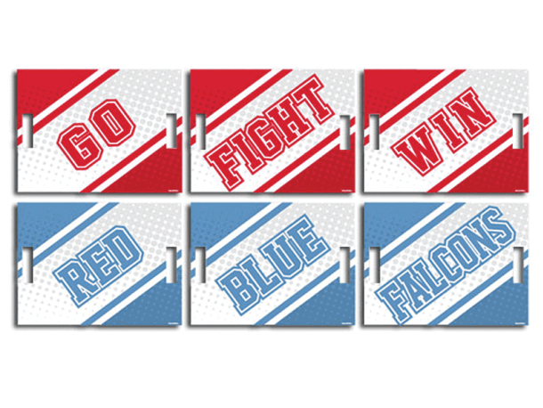 go fight win red blue white cheer signs