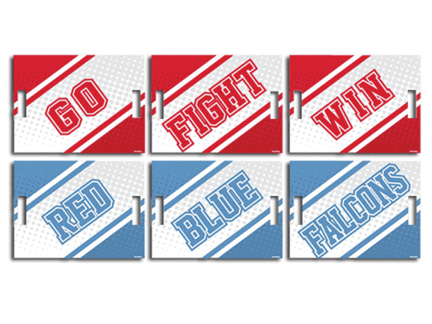 go fight win red blue white cheer signs