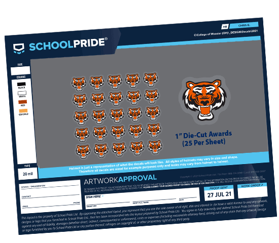 schoolpride® baseball softball batting award helmet decal artwork proof