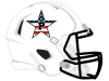 flag print star with P inlay decal on white football helmet with black face mask
