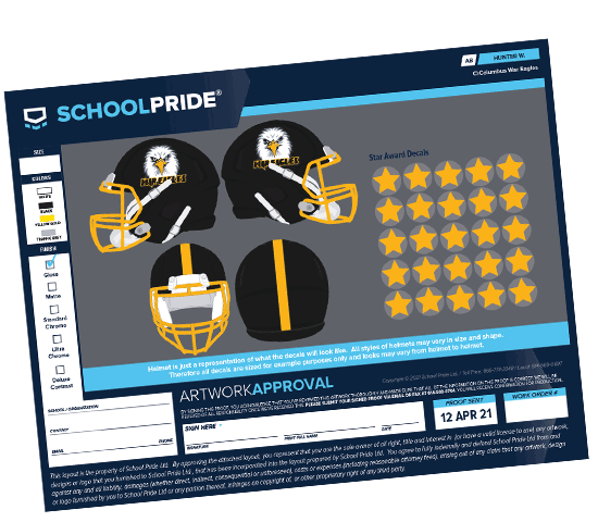 schoolpride® football helmet award stickers artwork proof