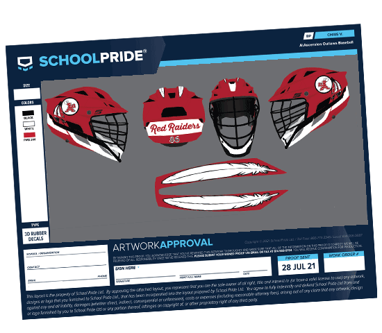 schoolpride® feather mohawk decals red lacrosse helmet layout
