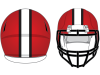 wide two color stripe on red football helmet in white and blue