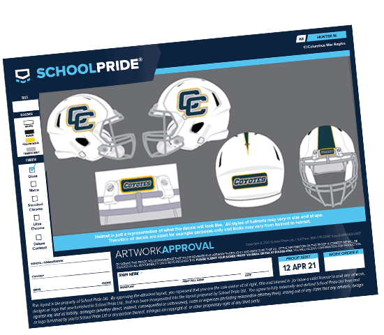 schoolpride&reg; football helmet decal decal artwork proof