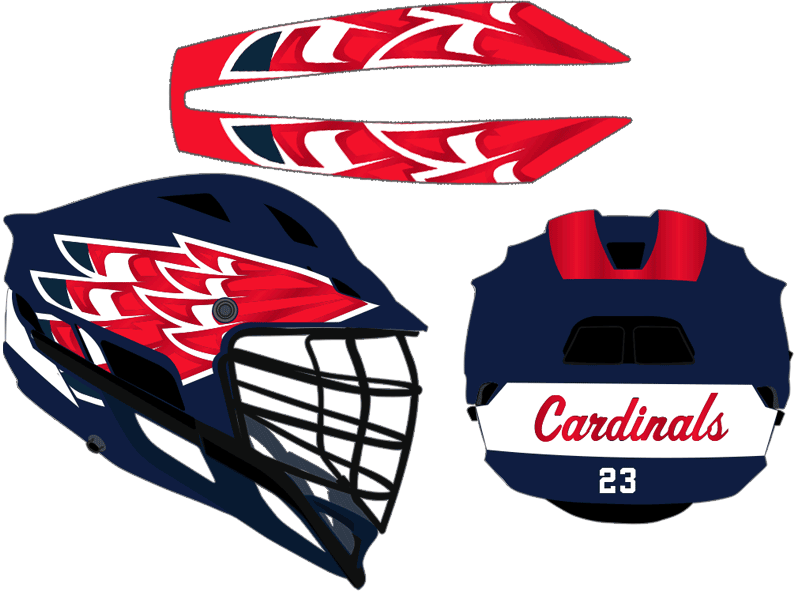 red white wing custom mohawk decals navy blue lacrosse helmet