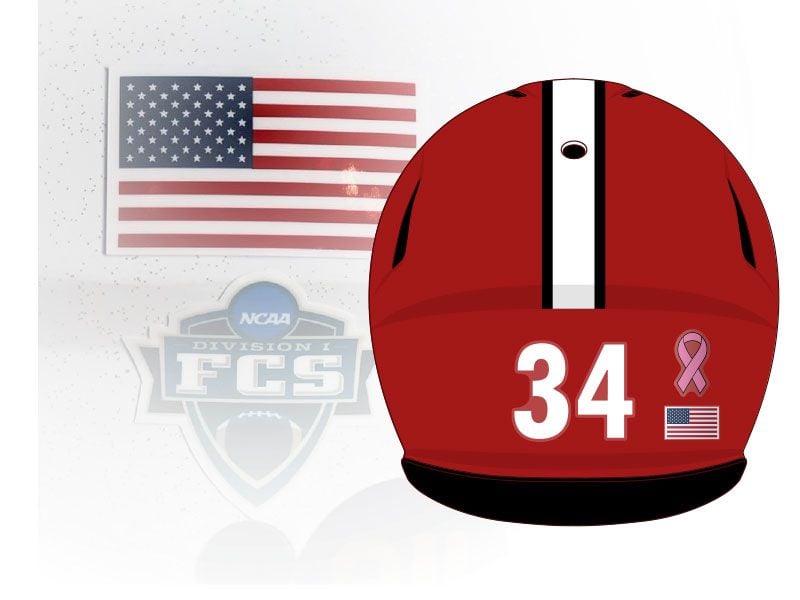 US Flag on red football helmet