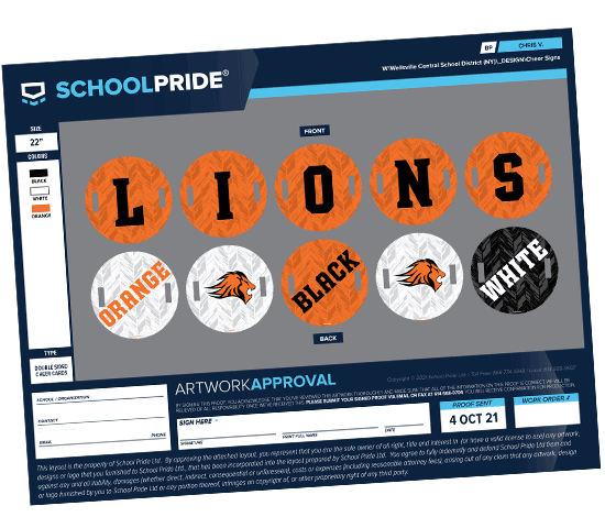 schoolpride® lions round cheer signs artwork proof