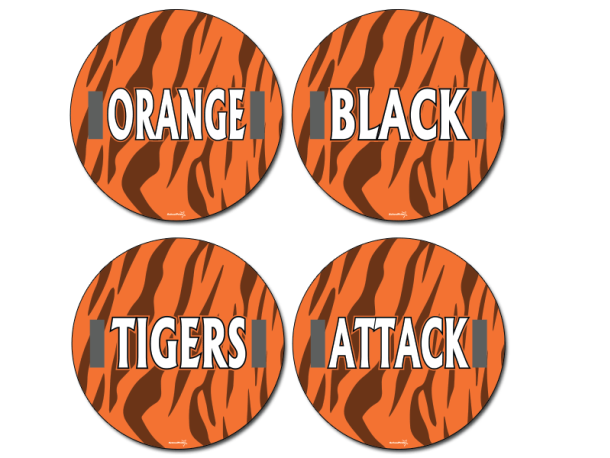 tiger stripe round cheer signs with handles