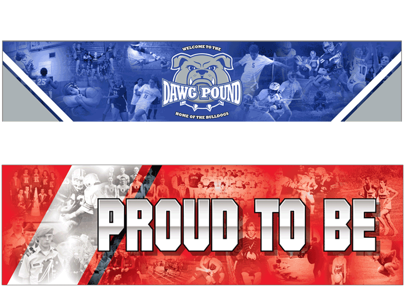 graphic walls with student photos