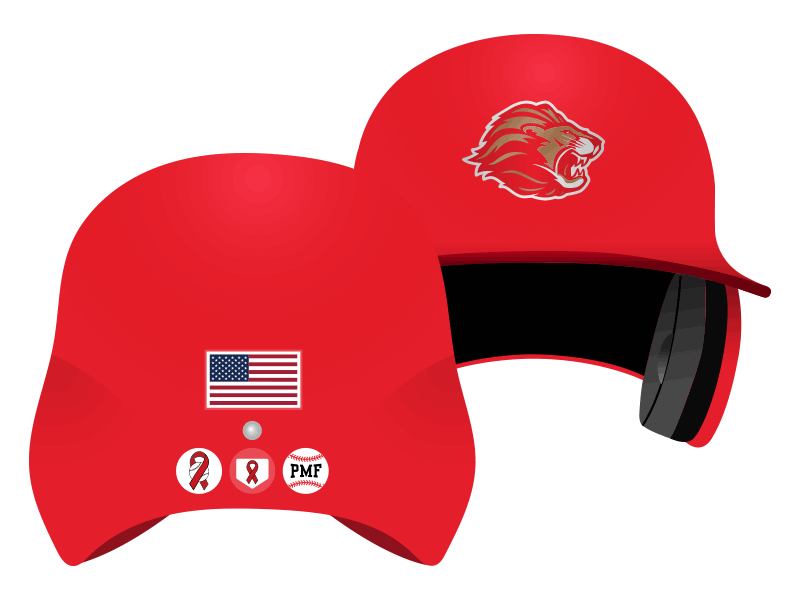 proper use of memorial sticker on red batting helmet