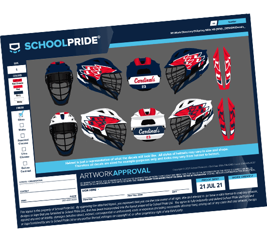 schoolpride® custom wing lacrosse decal artwork proof