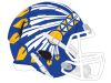 White yellow headdress on blue football helmet