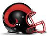 oversized red ram horn football helmet decal on black helmet