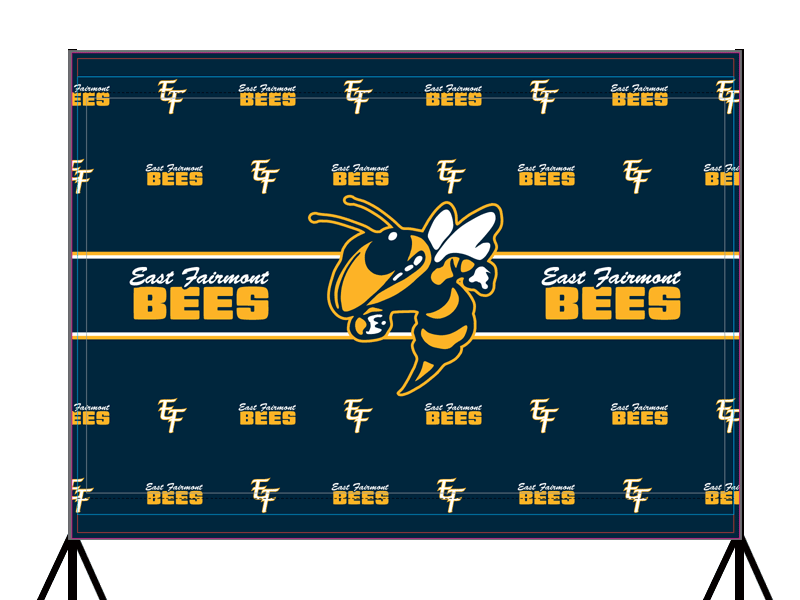 East Fairmont Bees photography backdrop for press conference and signing day